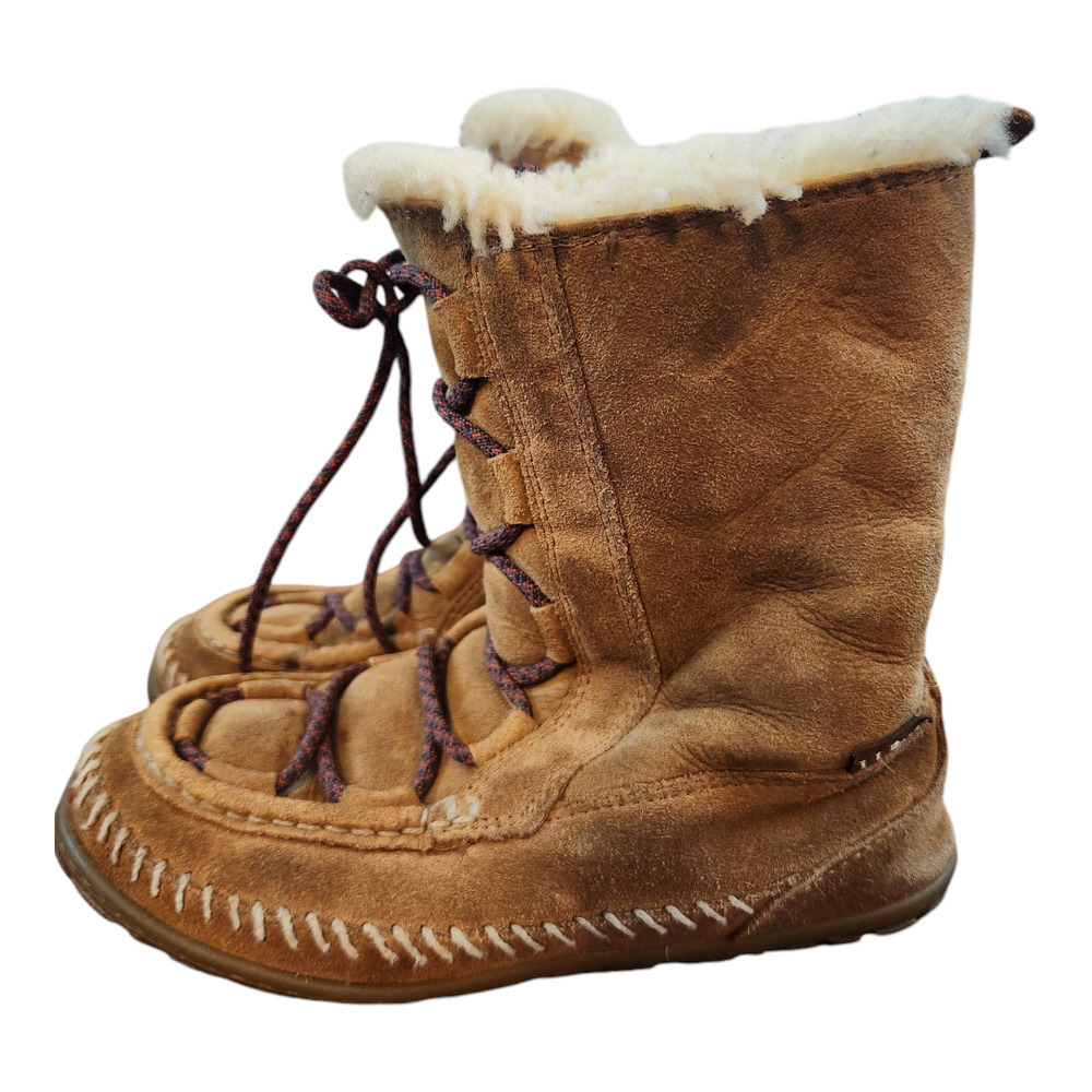 L.L Bean kids slip on moccasin boot sz 4 brown slip on shoe suede sherpa lined